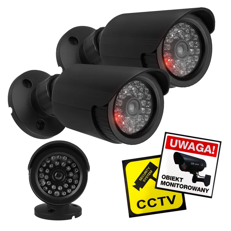 Set mit zwei Attrappen von Röhrenkameras, IR-LEDs, schwarz, Stromversorgung 2xAA (nicht im Lieferumfang enthalten), ABS, IR1800 BT