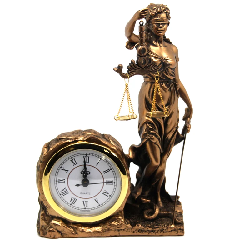 Figur der Temida, Göttin der Gerechtigkeit, Uhr, Königin Isabel