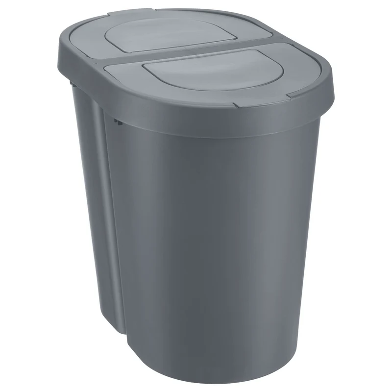 Plast Team Abfallbehälter mit Schwingdeckel, Doppelte Mülleimer , grau, 2 x 25 l, Seattle Swing