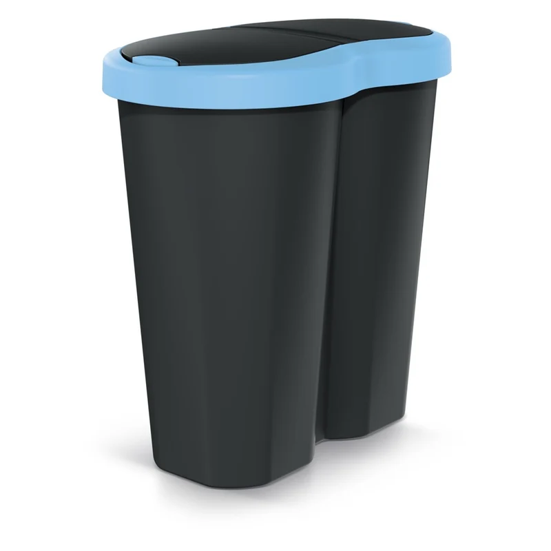 Abfallkorb Compacta R Duo, blau/schwarz, Fassungsvermögen 40L, ein Fach, zwei Deckel, NDRF40-2717C_S411