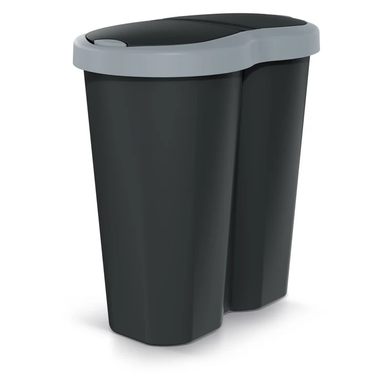 Abfallkorb Compacta R Duo, grau/schwarz, Fassungsvermögen 40L, ein Fach, zwei Deckel, NDRF40-429U_S411