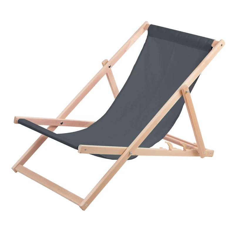 Liegestuhl aus Buchholz Strandstuhl Sonnenliege Gartenliege für Strand, Garten, Balkon und Terrasse Liege Klappbar Grau