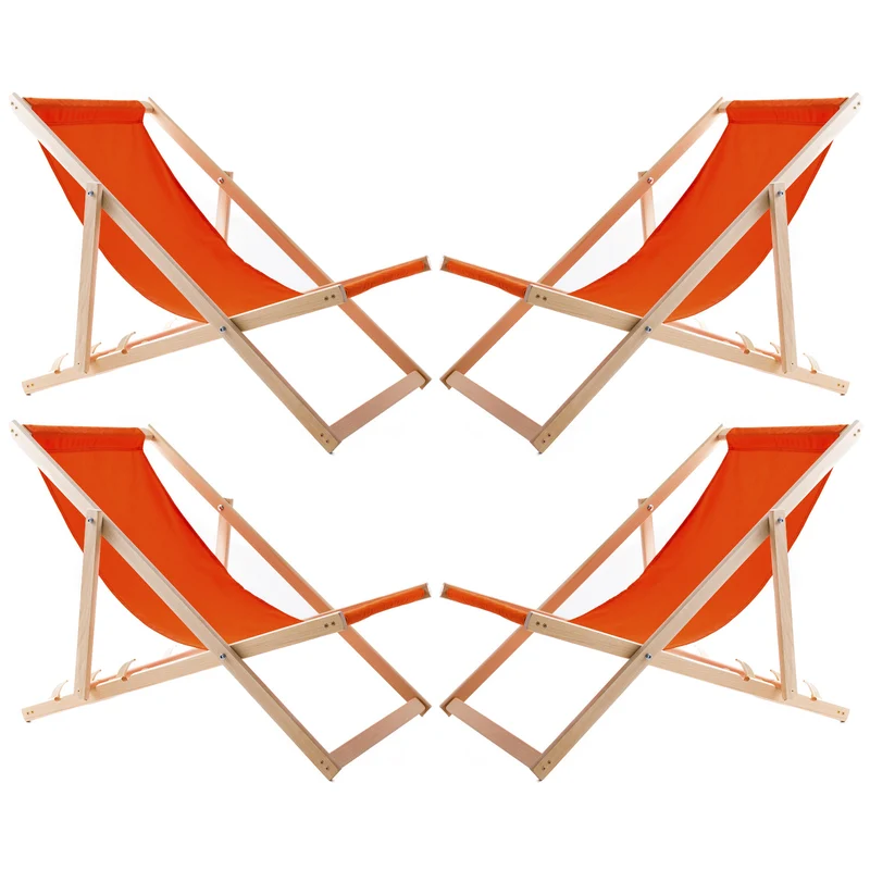Set aus vier Liegestühlen, orange, Woodok, montiert