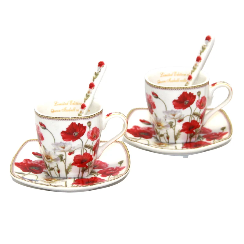 Espressotassen Porzellanset Zwei Kaffeetassen mit Untertassen und Löffel Queen Isabell W9PWH06-09596