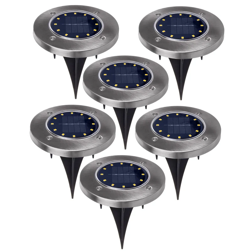 Maclean MCE318 LED Solar Bodenleuchten mit Erdspieß 12 LED SMD Neutralweiß 4000K 0,7W Solarlampe für Außen Wegeleuchte Gartenleuchten IP44 (6x Stück)