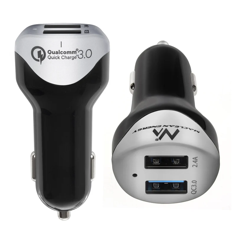 Autoladegerät max4.8A 2xUSB Maclean Energy MCE157 Qualcomm Quick Charge QC 3.0 plus Kabel 1.5m Silber