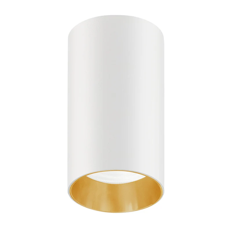 Deckenaufbauleuchte mit GU10 Fassung für LED & Halogen Leuchtmittel bis 35W 55x100mm Aufputz Aufbauleuchten Aluminium Rund Weiß/Gold