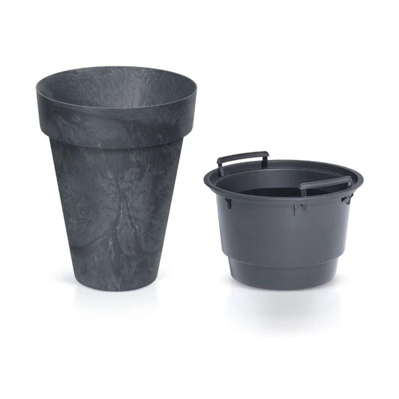 Cube Slim Beton Effect Blumentopf 2 in 1 inkl. Pflanztopf für Innen- und Außenbereich Pflanzkübel UV-beständig Rund Kunststoff Ø 355mm Anthrazit