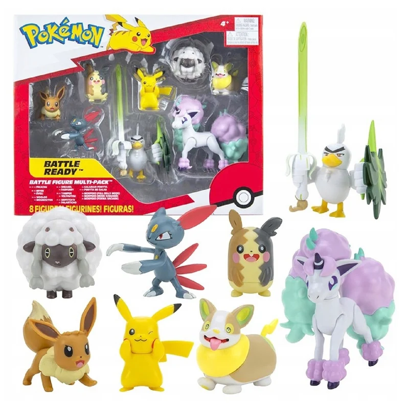 Pokémon Battle Ready W7 8 Figuren-Set – Generation 8 – Enthält Pikachu, Eevee, Wooloo, Sneasel, Yamper, Ponyta, Sirfetch'd & Morpeko – ab 4 Jahren