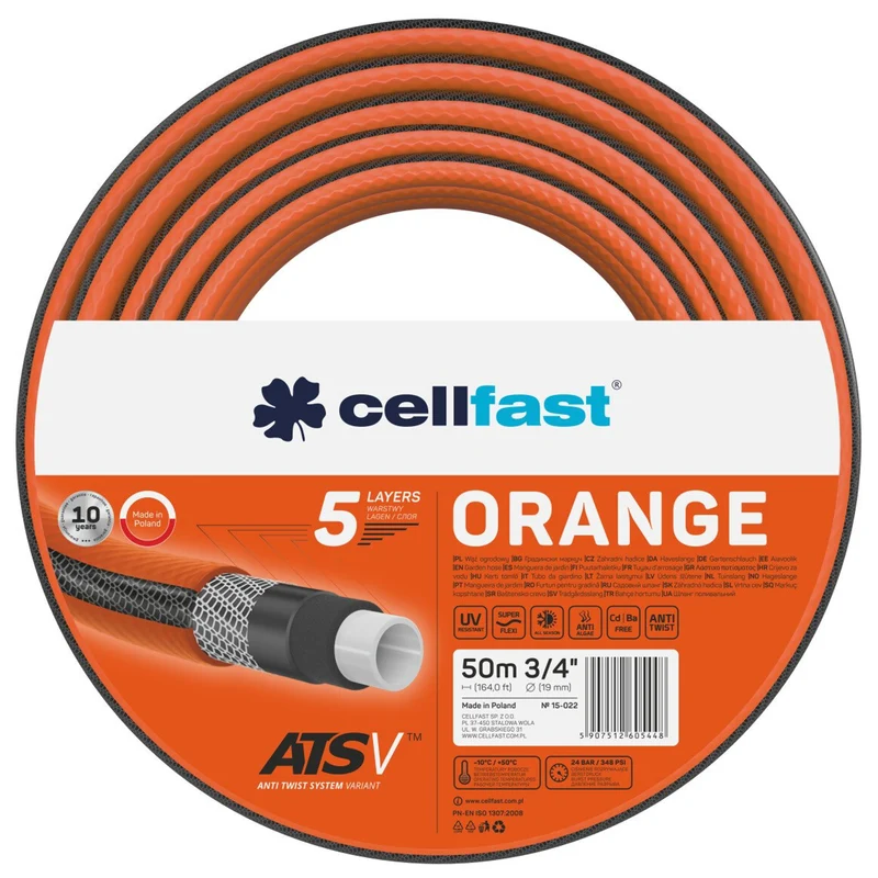 ORANGE ATSV™ Gartenschlauch 5-Lagen-Schlauch Wasserschlauch Trikotgewebe UV-beständig 24 bar Berstdruck (3/4" 50m)