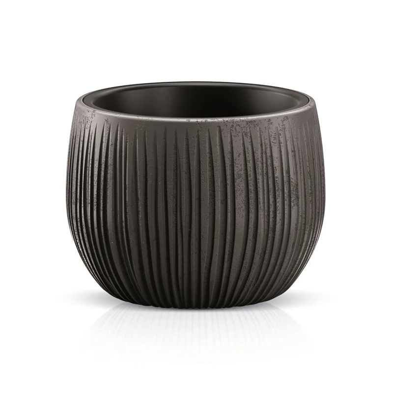 Beton Bowl Blumentopf Pflanzkübel Beton-Design 2 in 1 inkl. Pflanztopf Kunststoff Rund (144mm, Schwarzer Beton)