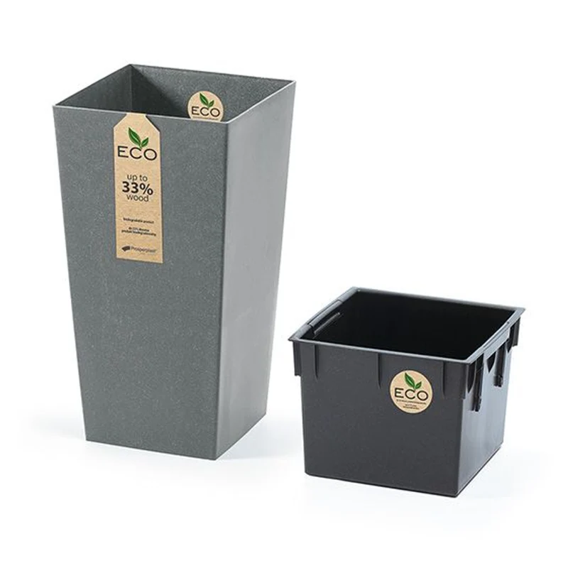 Urbi Square ECO Blumentopf Pflanzgefäß 2in1 inkl. Pflanztopf Witterungsbeständig für Innen- und Außenbereich Kunststoff Eckig (195x195x375mm) Grau