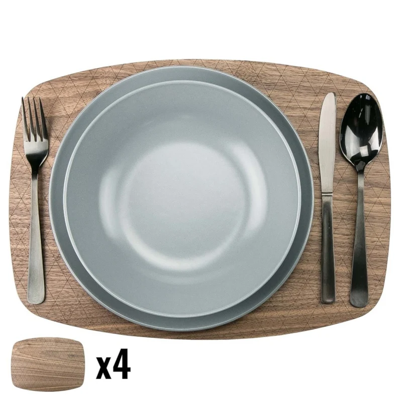 Untersetzer aus Holz 4-er Set Getränkeuntersetzer Tassenuntersetzer Tischuntersetzer Wiederverwendbar (Groß (38 cm x 28 cm), Amerikanischer Nussbaum)