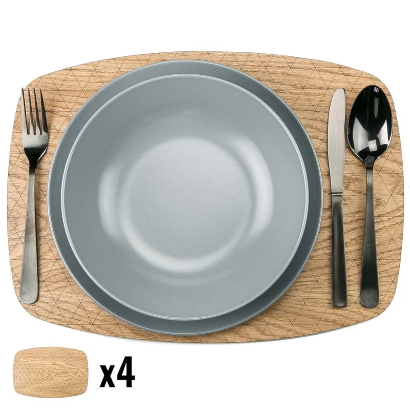 Untersetzer aus Holz 4-er Set Getränkeuntersetzer Tassenuntersetzer Tischuntersetzer Wiederverwendbar (Groß (38 cm x 28 cm), Eiche)