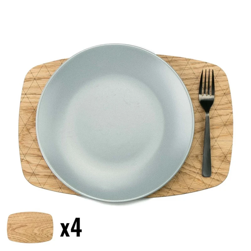 Untersetzer aus Holz 4-er Set Getränkeuntersetzer Tassenuntersetzer Tischuntersetzer Wiederverwendbar (28 cm x 19 cm / Eiche)