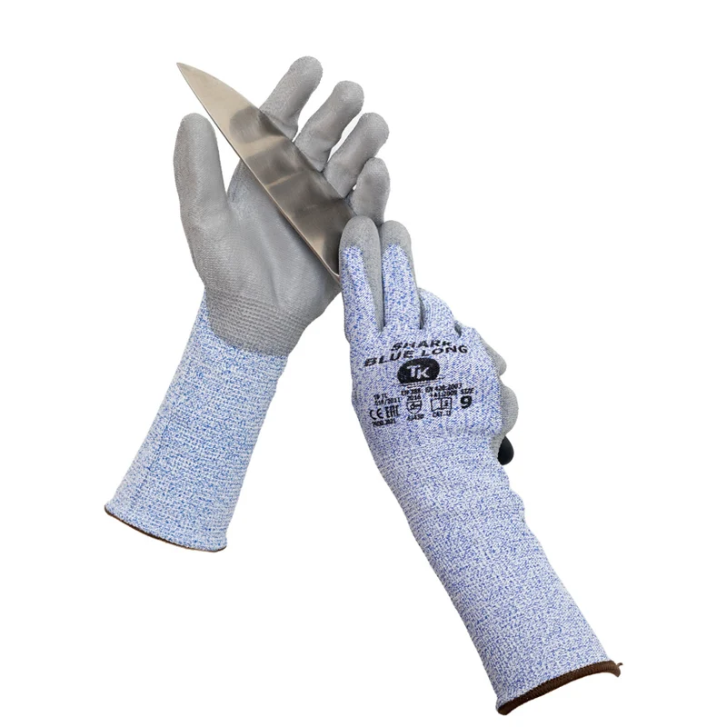 Shark Blue Long Arbeitshandschuhe Montagehandschuhe mit Polyurethan-Beschichtung Reißfest Schnittschutzhandschuhe Extra Lange Stulpe 3x Paar Größe:9