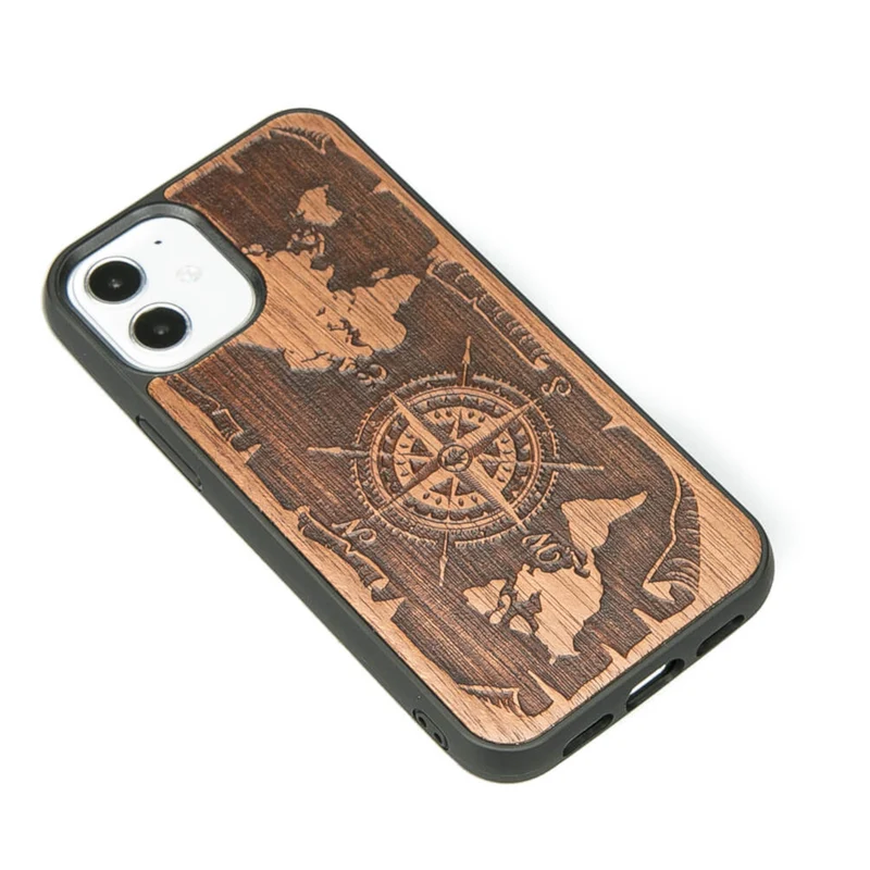 HOLZETUI IPHONE 12 MINI WIND ROSE MERBAU HOHE QUALITÄT