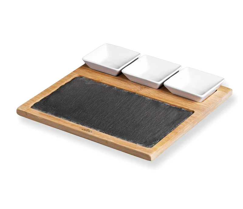 LACOR Servierbrett Schiefer & Bambus Appetizer 61042
